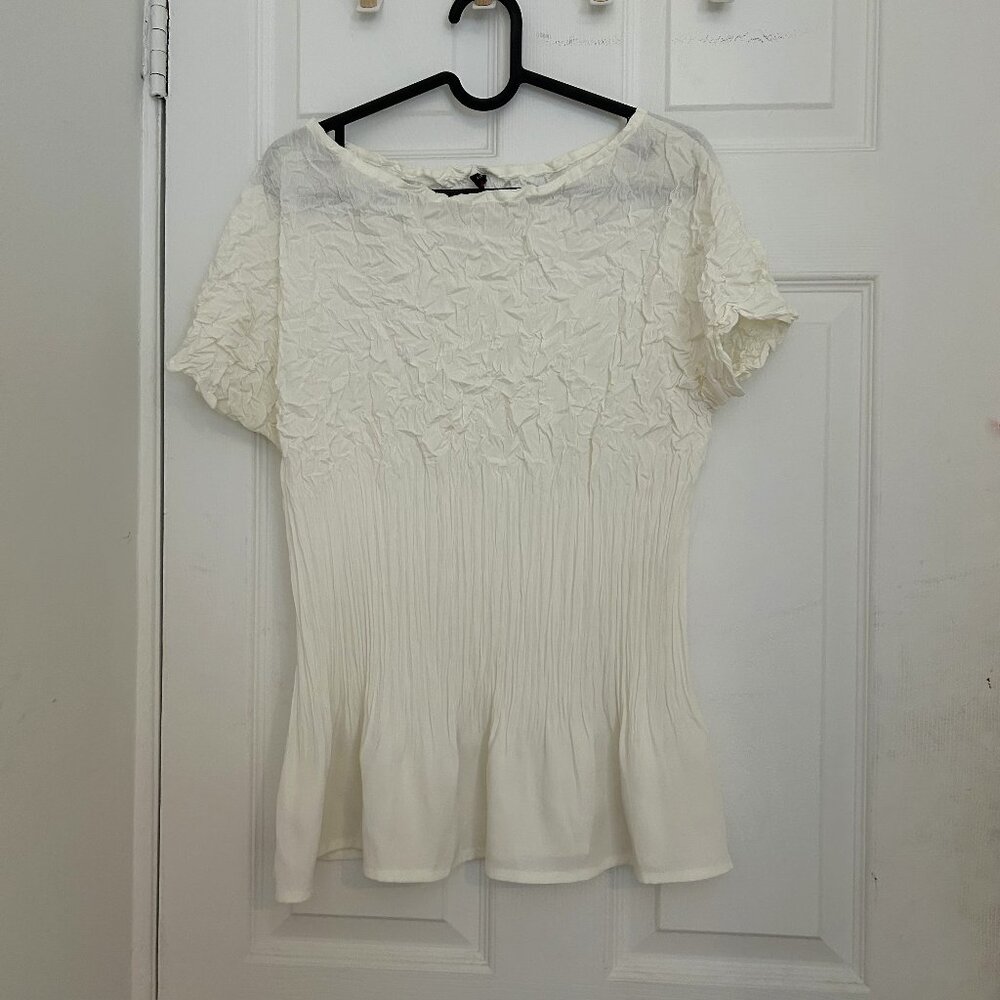 Pleated Cream White Blouse Top